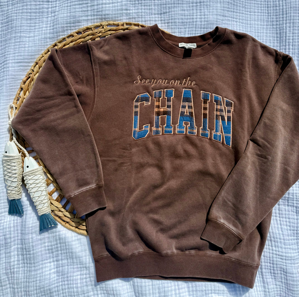 Flannel “see you on the chain” crewneck