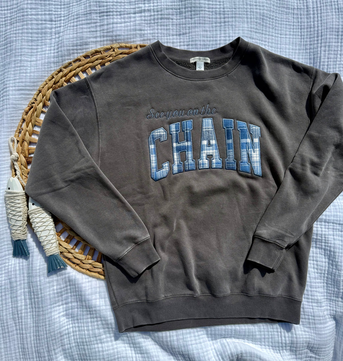Flannel “see you on the chain” crewneck