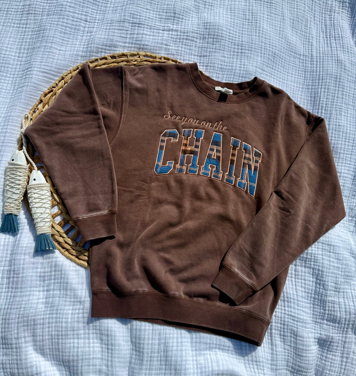 Flannel “see you on the chain” crewneck