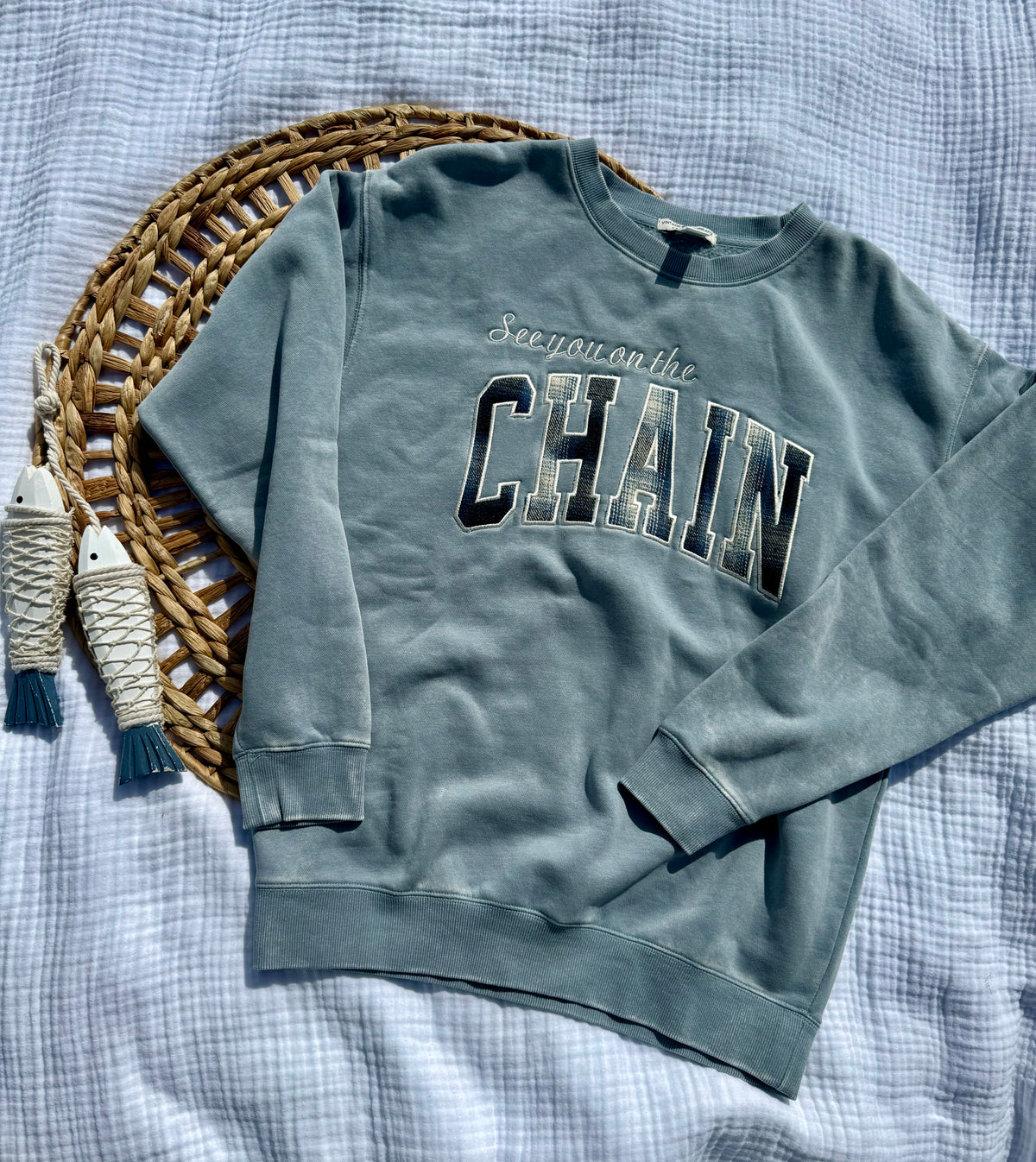 Flannel “see you on the chain” crewneck