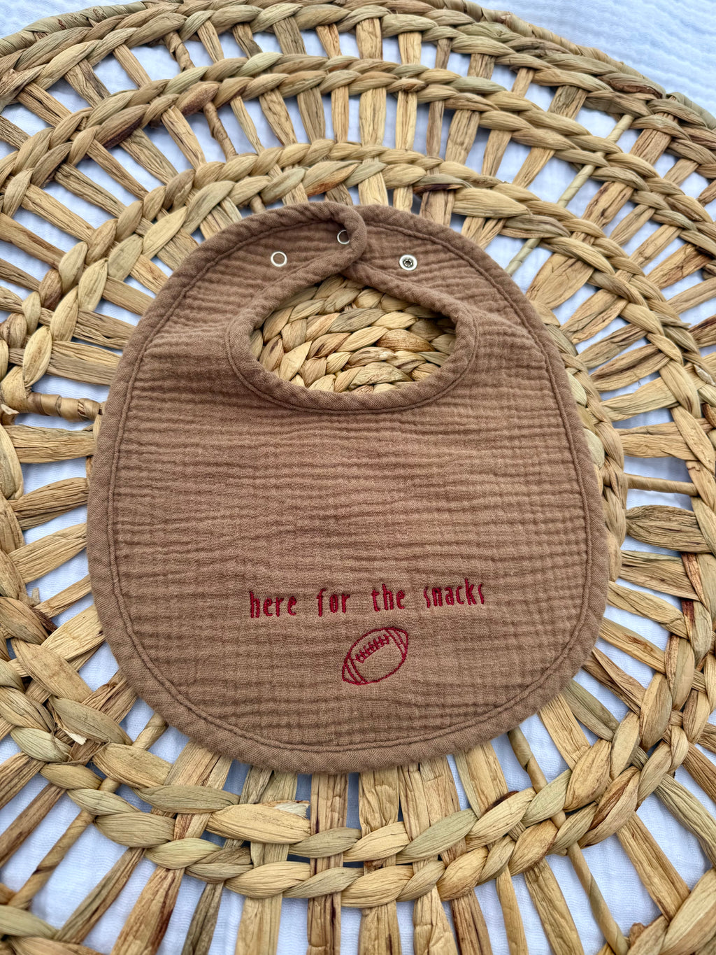 “here for the snacks” bib