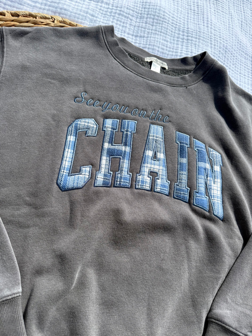 Flannel “see you on the chain” crewneck
