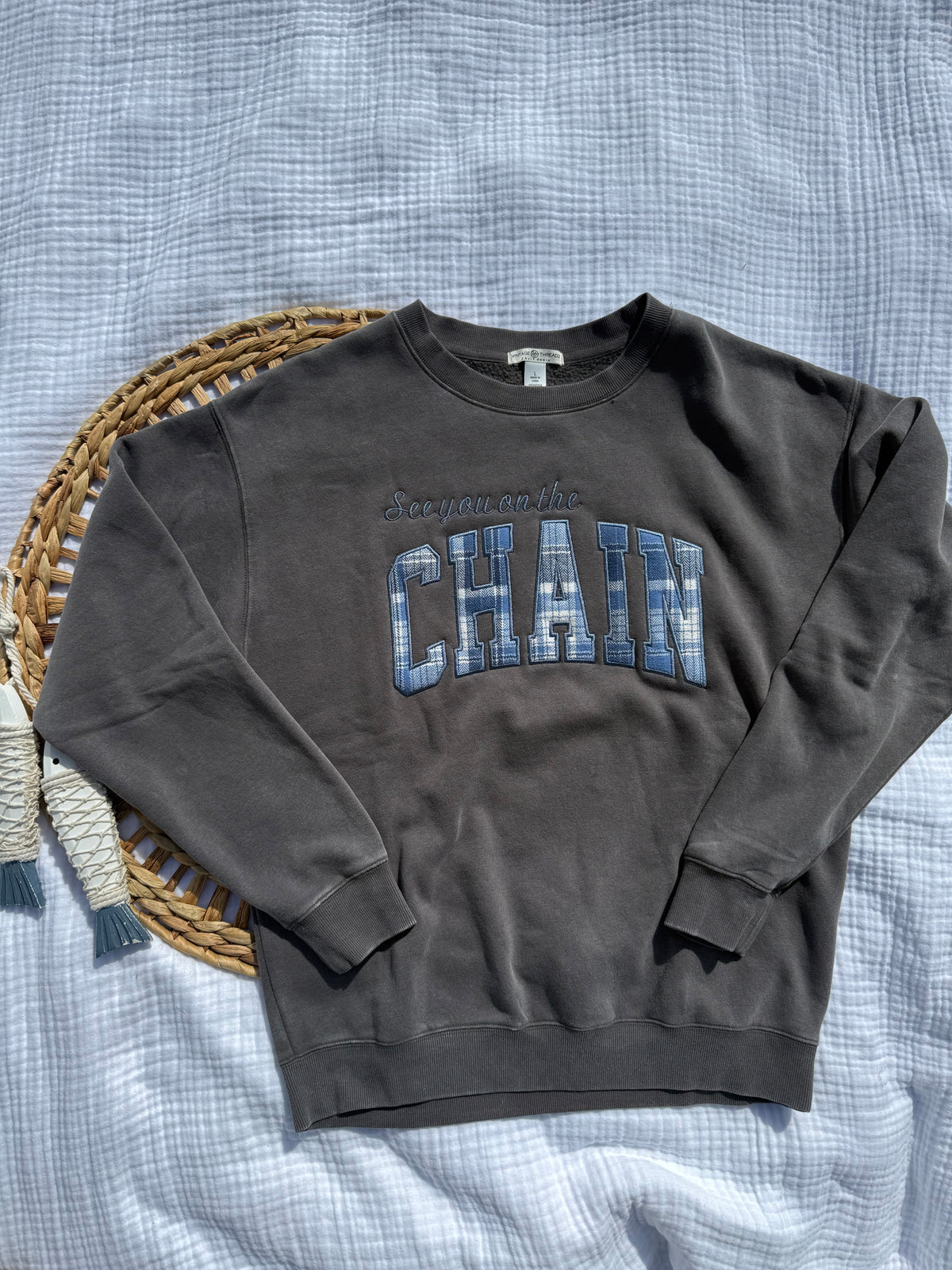 Flannel “see you on the chain” crewneck