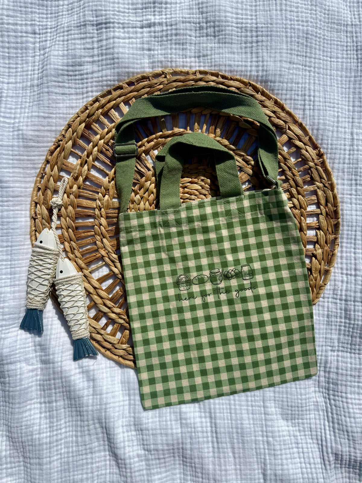 “Here for the goods” tote bag